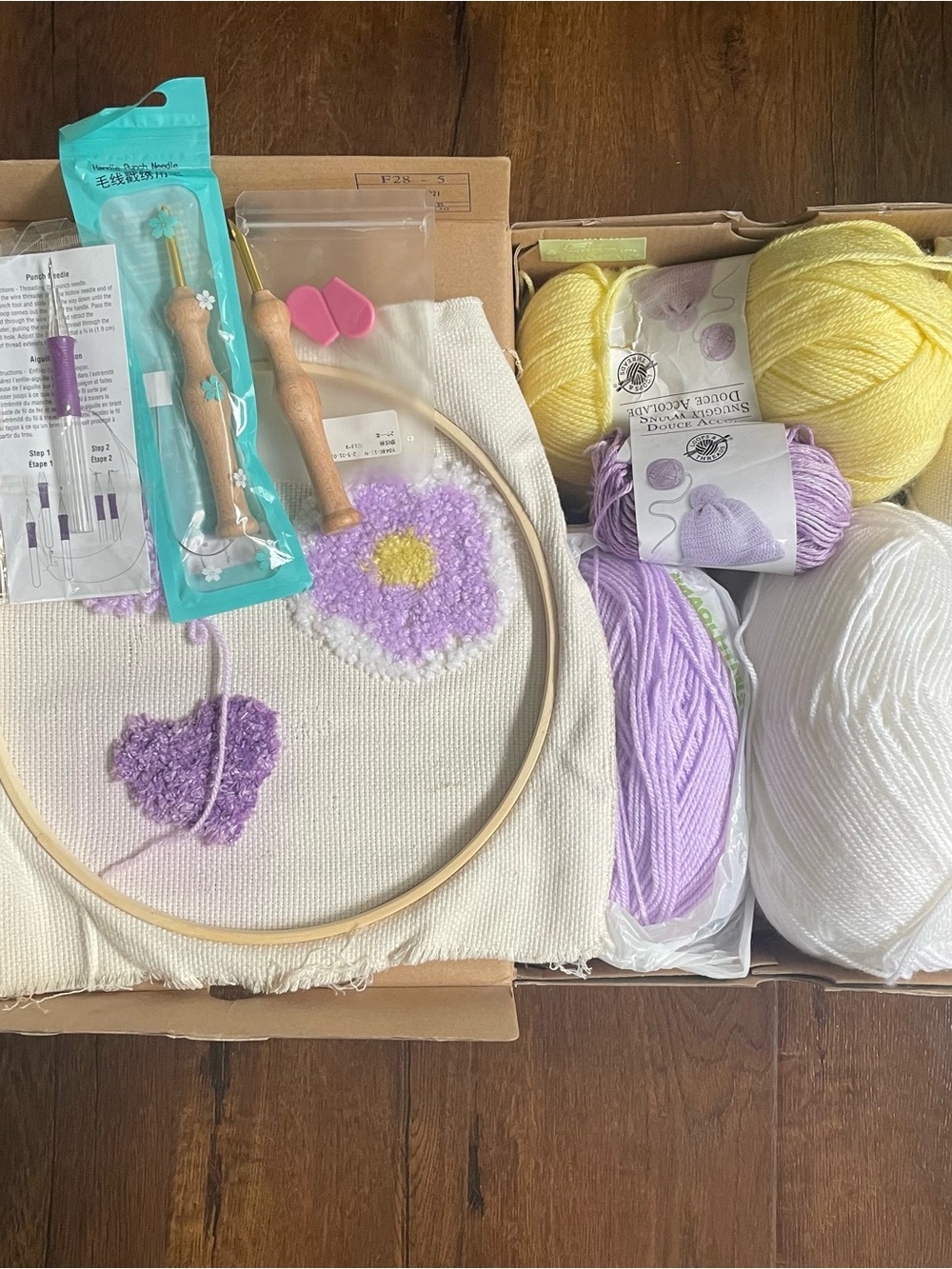 Punch Needle Kit with Yellow, Lavender & White Yarn